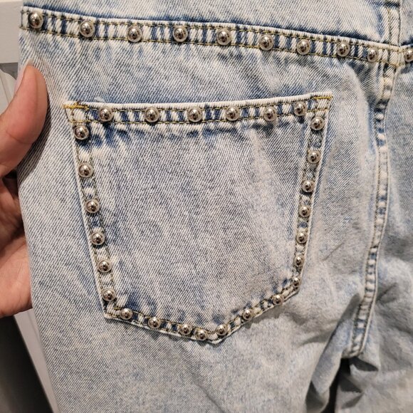 Light Denim High Rise Boot Cut Jeans with Metal Round Ball Design - Picture 3 of 15